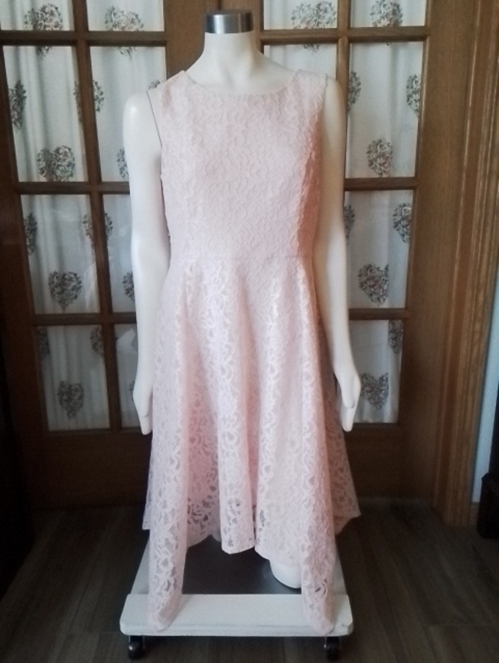 Elle Light Pink Fully-lined Lace Dress, Size L.